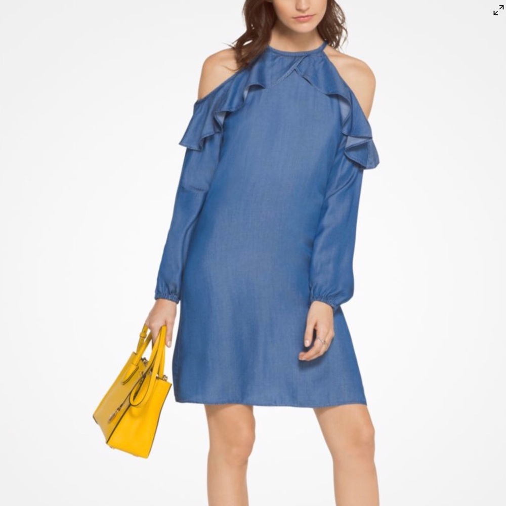 Ruffled Chambray Peekaboo Dress