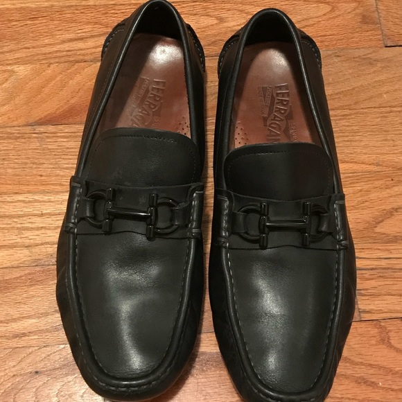 Salvatorre Ferragamo Leather Gancini Driver, Black