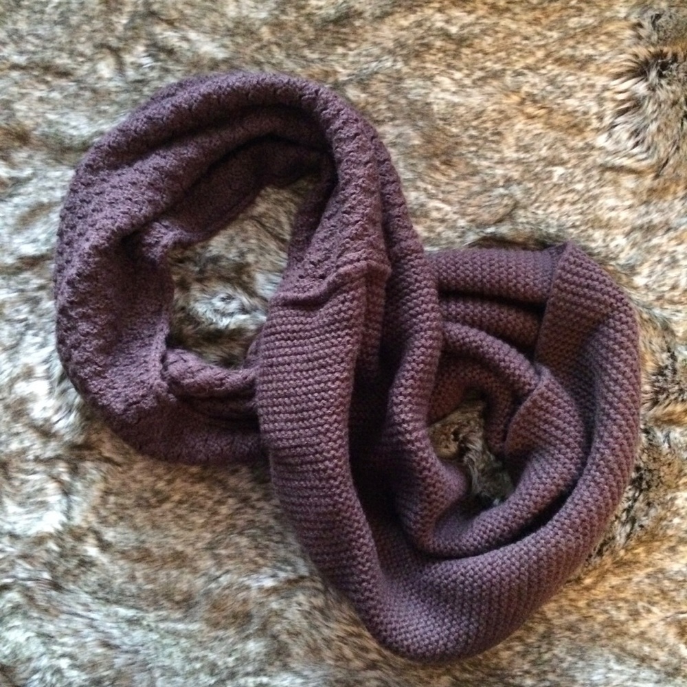 Brown Infinity Scarf with two knit patterns