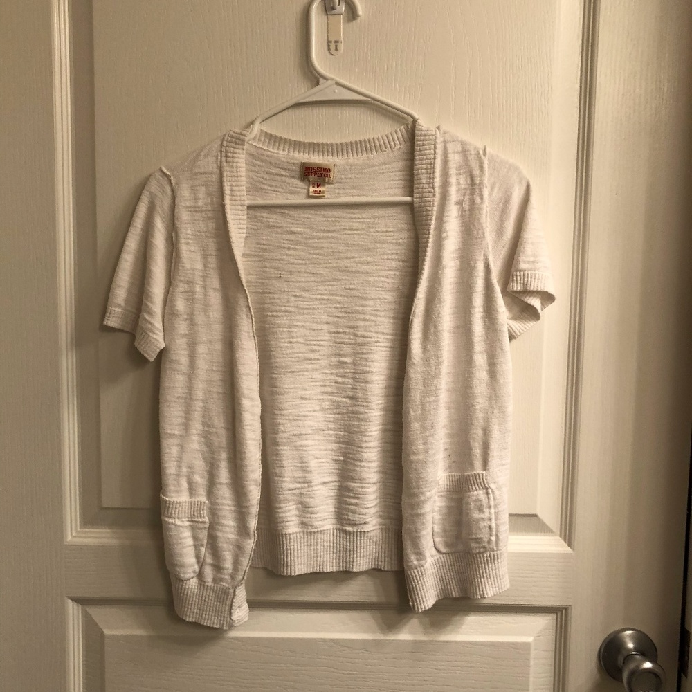 White cropped short sleeve cardigan