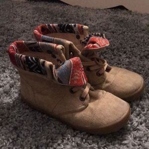 Brown and Aztec printed ankle boots