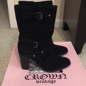 Black Suede Mid-Calf Boots