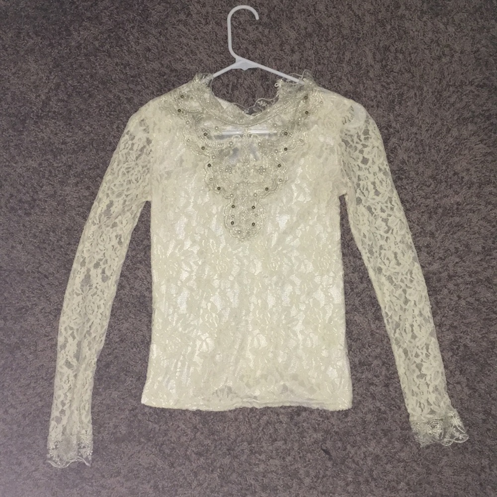 Lace long sleeved beaded top