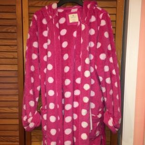 AERIE pink and white polka dot robe