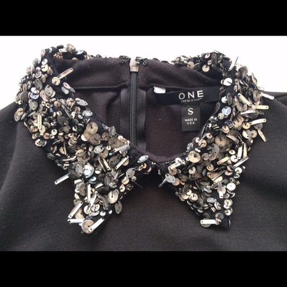 One Dress A Day Black Sequin Collar Dress - Picture 3 of 4