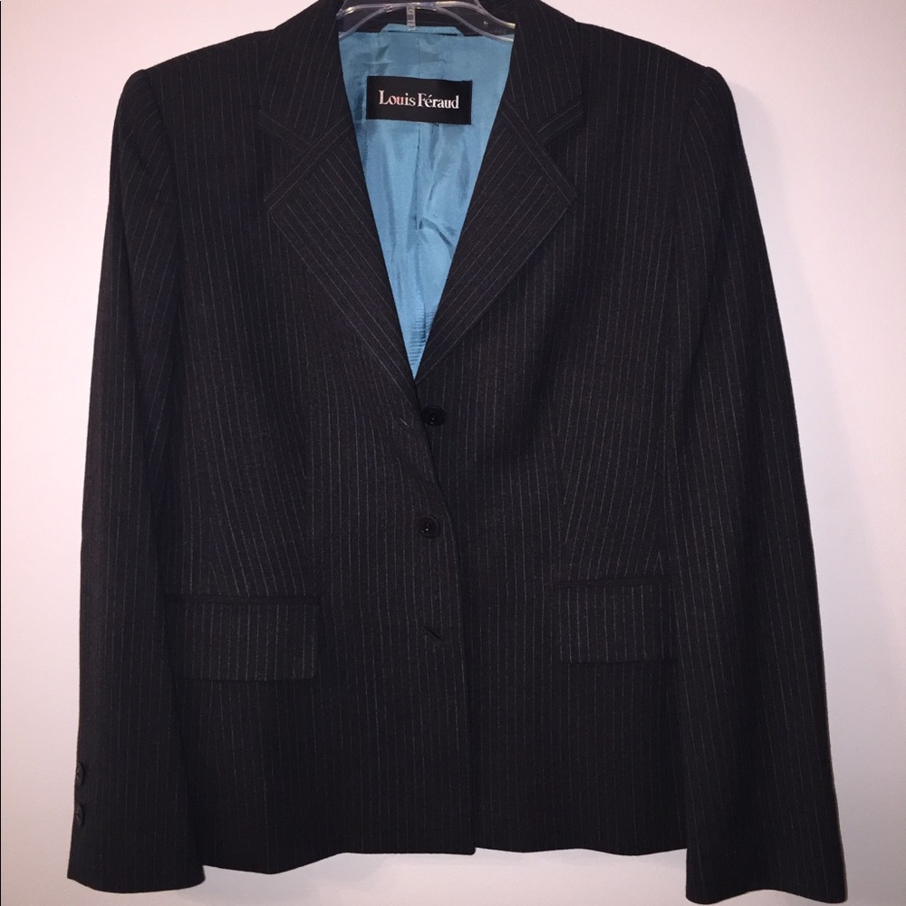 Gray and Blue Pinstripe Louis Feraud Pant Suit