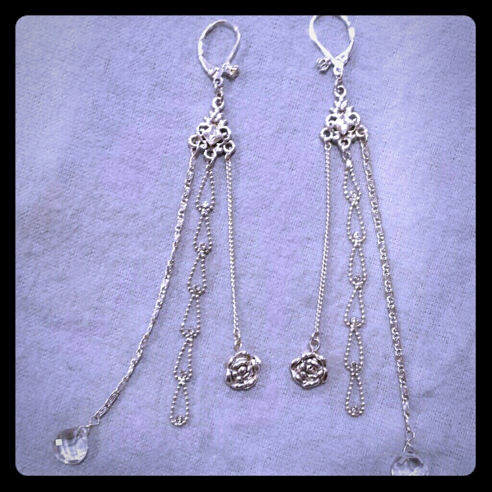 Betsey Johnson long silver earrings