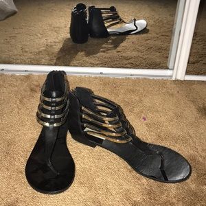 Black and Gold gladiator sandals