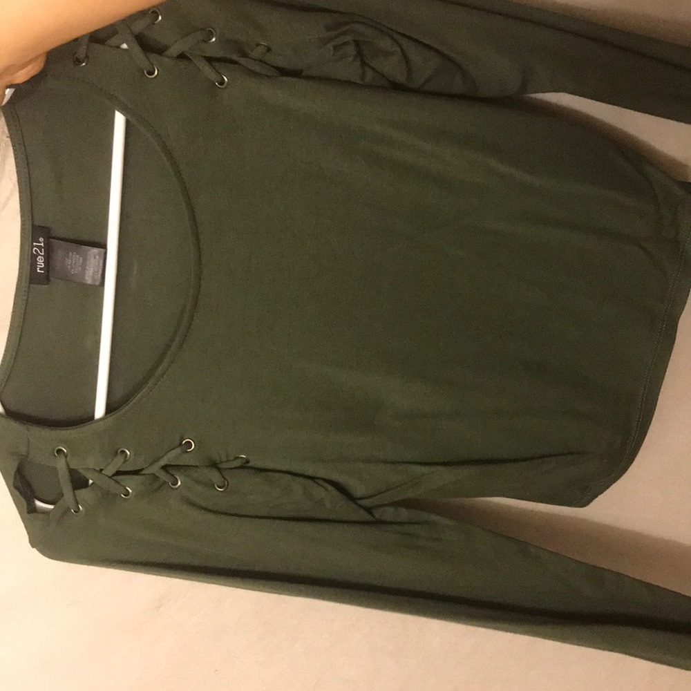 Army green partial crop top