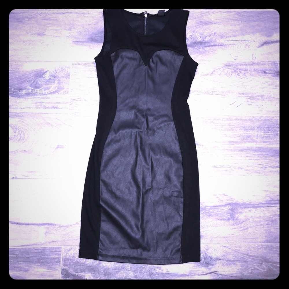H&M black and faux leather tank dress XS