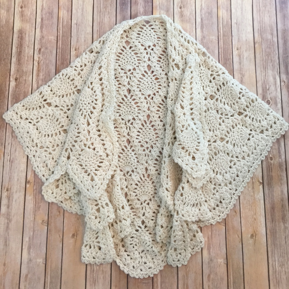 Bohemian Cream/Ivory Hand Crocheted Poncho