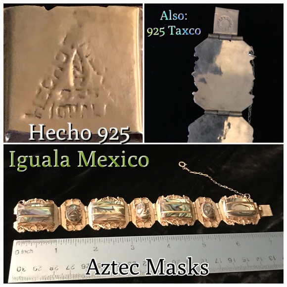 Iguala (Taxco) Sterling Aztec-Mask Hinged Bracelet - Picture 2 of 8