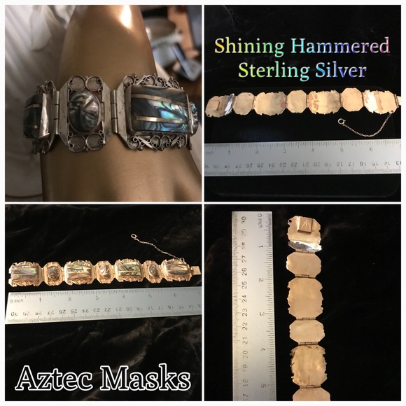 Iguala (Taxco) Sterling Aztec-Mask Hinged Bracelet - Picture 3 of 8