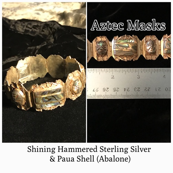 Iguala (Taxco) Sterling Aztec-Mask Hinged Bracelet - Picture 4 of 8