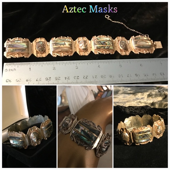 Iguala (Taxco) Sterling Aztec-Mask Hinged Bracelet - Picture 5 of 8