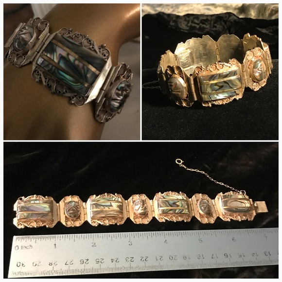 Iguala (Taxco) Sterling Aztec-Mask Hinged Bracelet - Picture 7 of 8