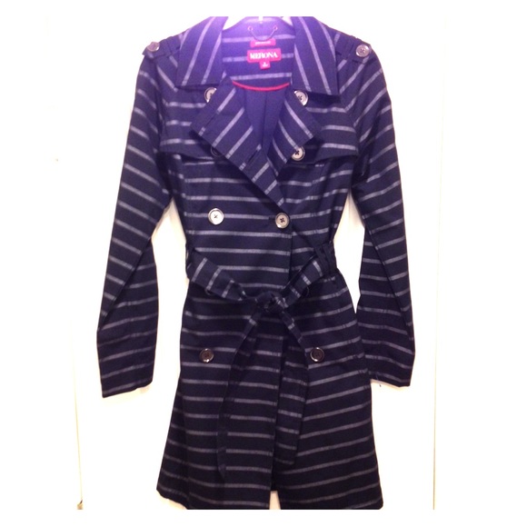 Merona Jackets & Blazers - Navy striped trench coat w:tie waist water proof