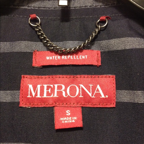 Navy striped trench coat w:tie waist water proof - Picture 4 of 7