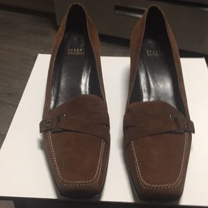Stuart Weitzman low-heel, brown-suede pump.