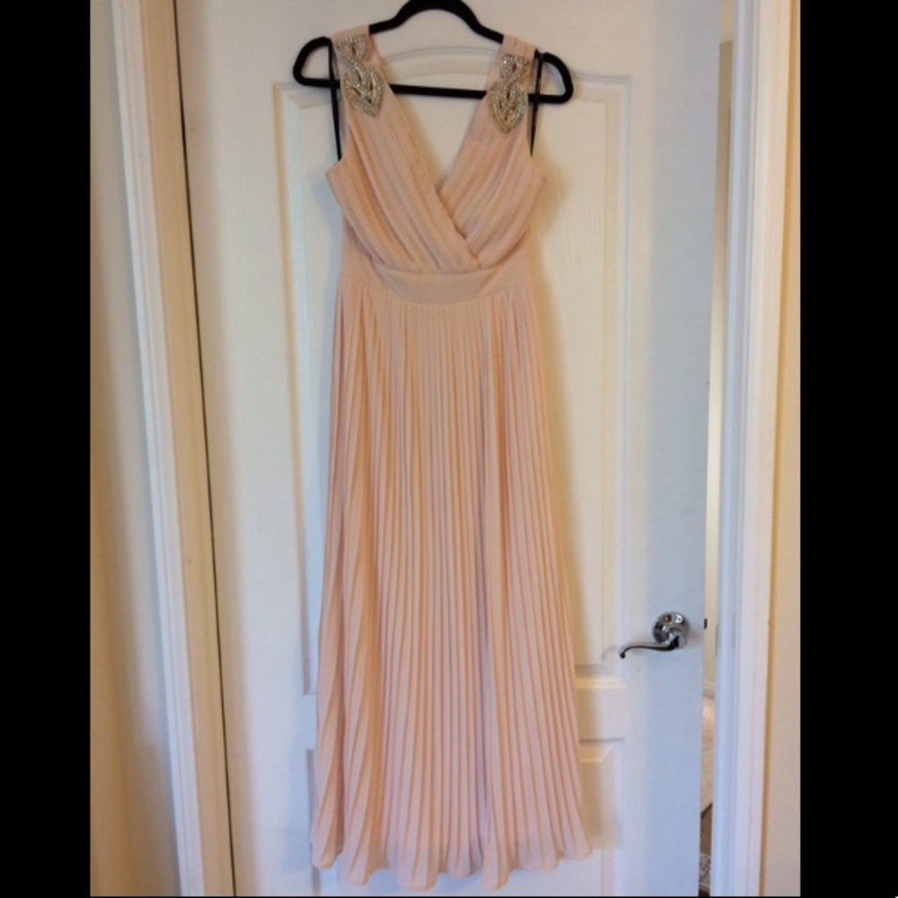 TFNC Pleated Maxi Dress Embellished Shoulder-Blush