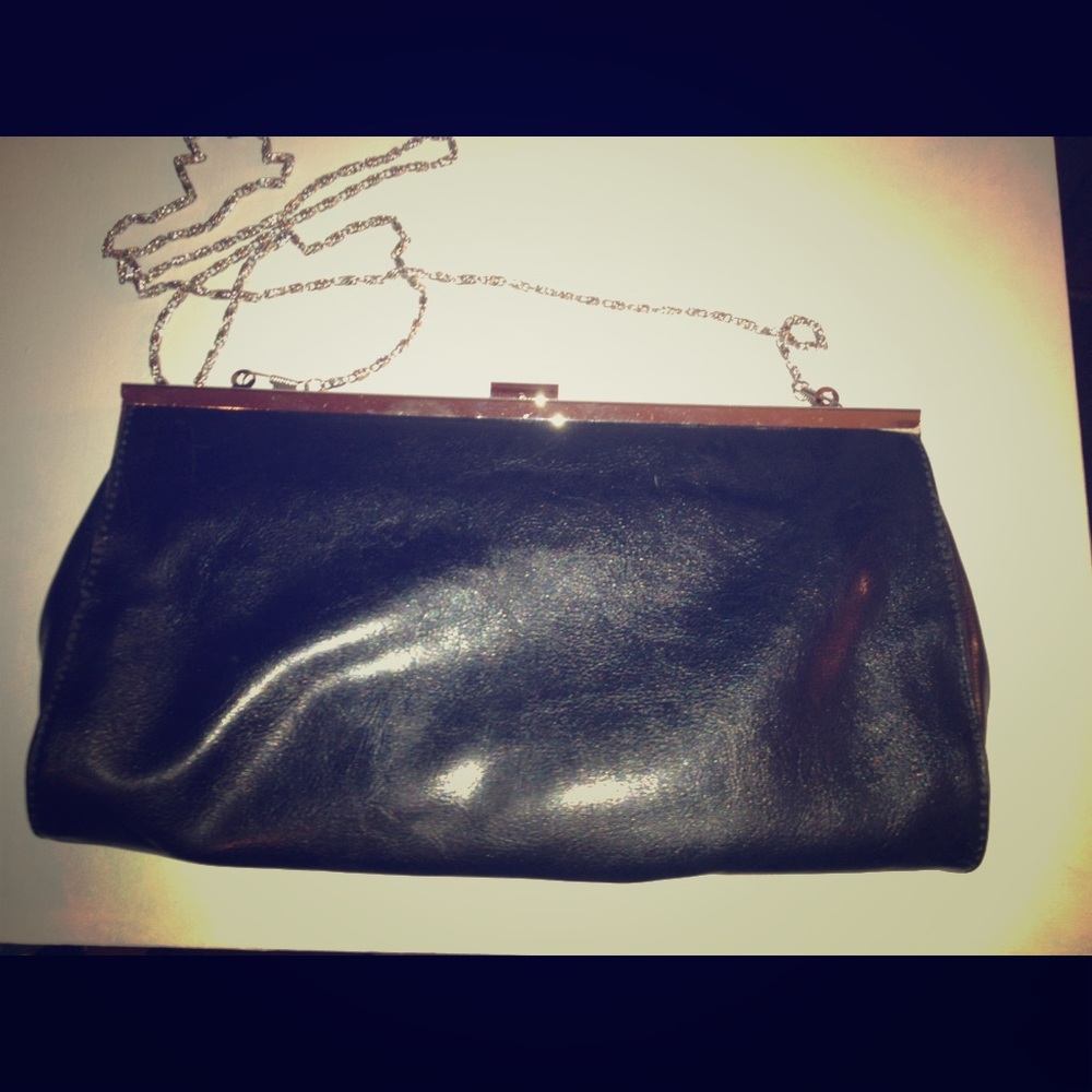 Vintag Gunne Sax Black Leather Evening Bag Purse