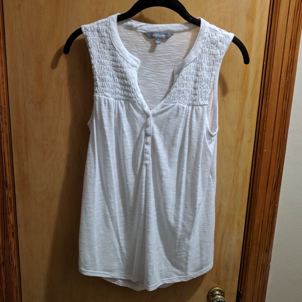 Simple white tank with gathered yoke detail