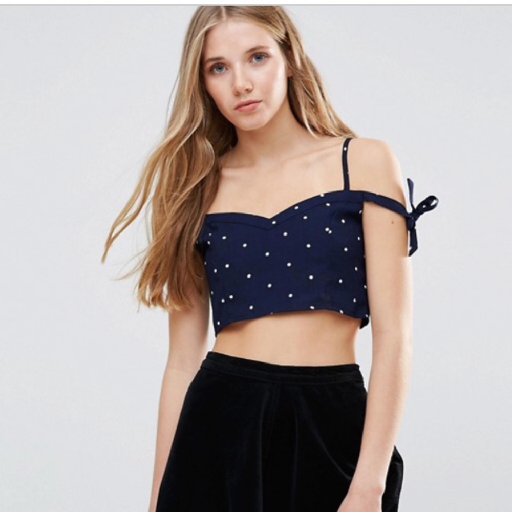 ASOS Glamorous Bardot Tie Detail Crop Top Sz M