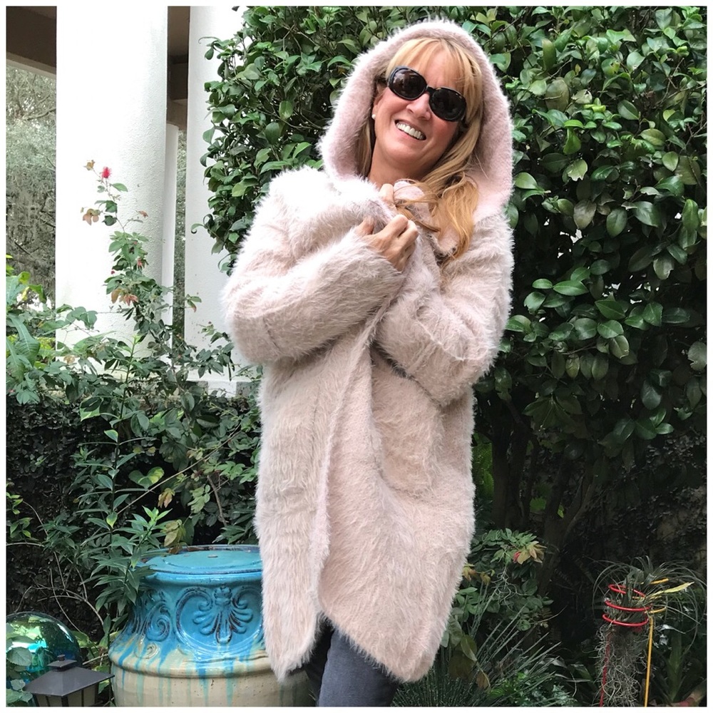 LAST 2 Creamy Rose Fuzzy Hoodie Mohair Cardigan