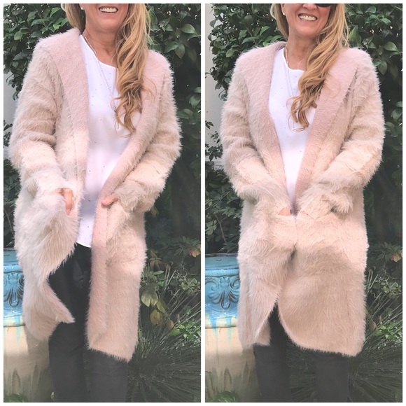 LAST 2 Creamy Rose Fuzzy Hoodie Mohair Cardigan - Picture 2 of 7