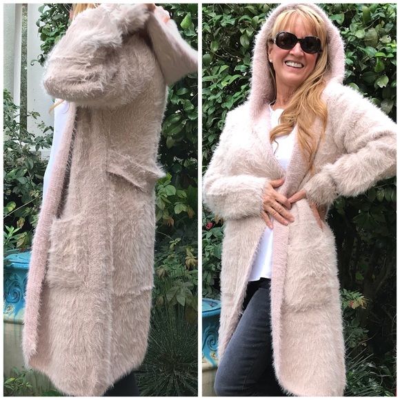 LAST 2 Creamy Rose Fuzzy Hoodie Mohair Cardigan - Picture 3 of 7