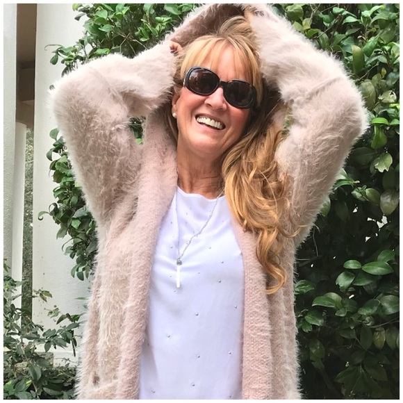 LAST 2 Creamy Rose Fuzzy Hoodie Mohair Cardigan - Picture 5 of 7