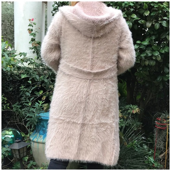 LAST 2 Creamy Rose Fuzzy Hoodie Mohair Cardigan - Picture 6 of 7