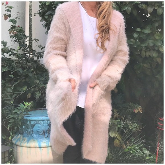 LAST 2 Creamy Rose Fuzzy Hoodie Mohair Cardigan - Picture 7 of 7