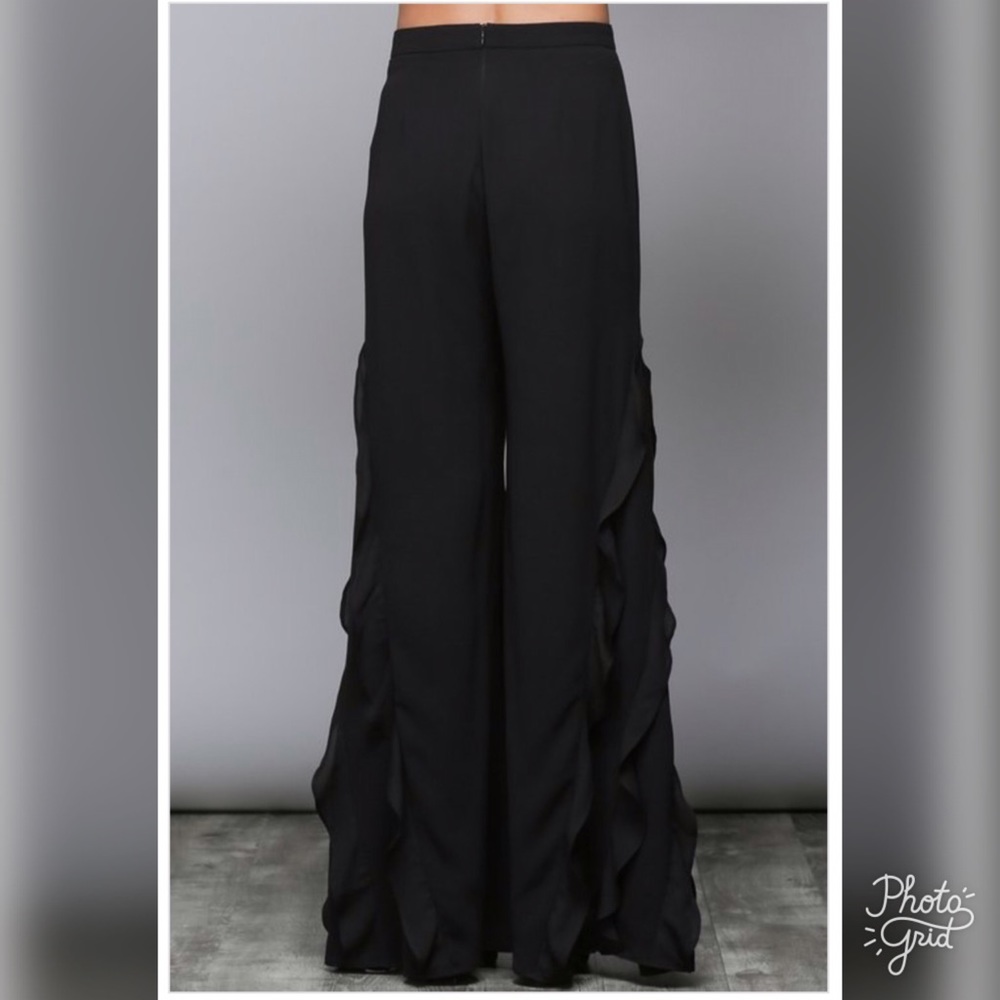 Black Ruffle Wide Leg Pants - Picture 3 of 7