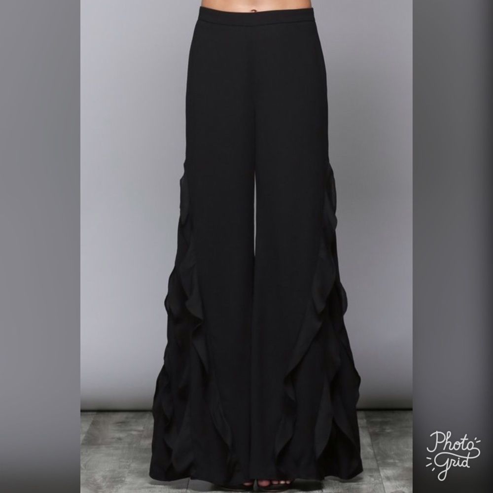Black Ruffle Wide Leg Pants - Picture 4 of 7