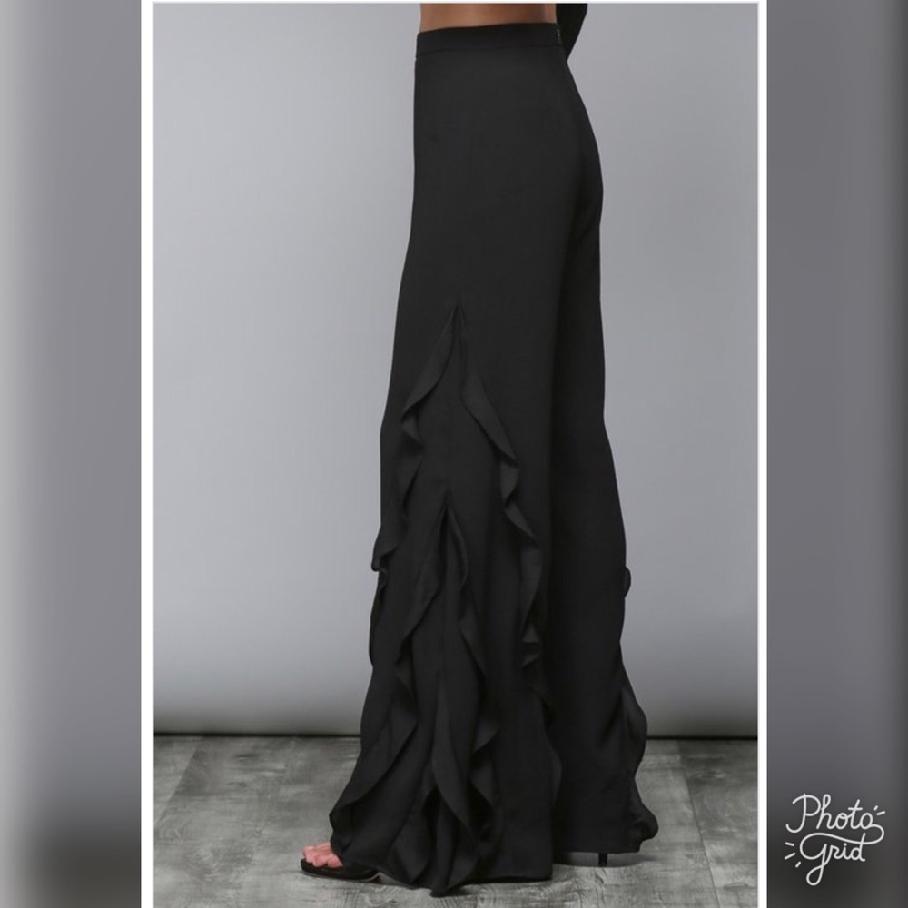 Black Ruffle Wide Leg Pants - Picture 5 of 7