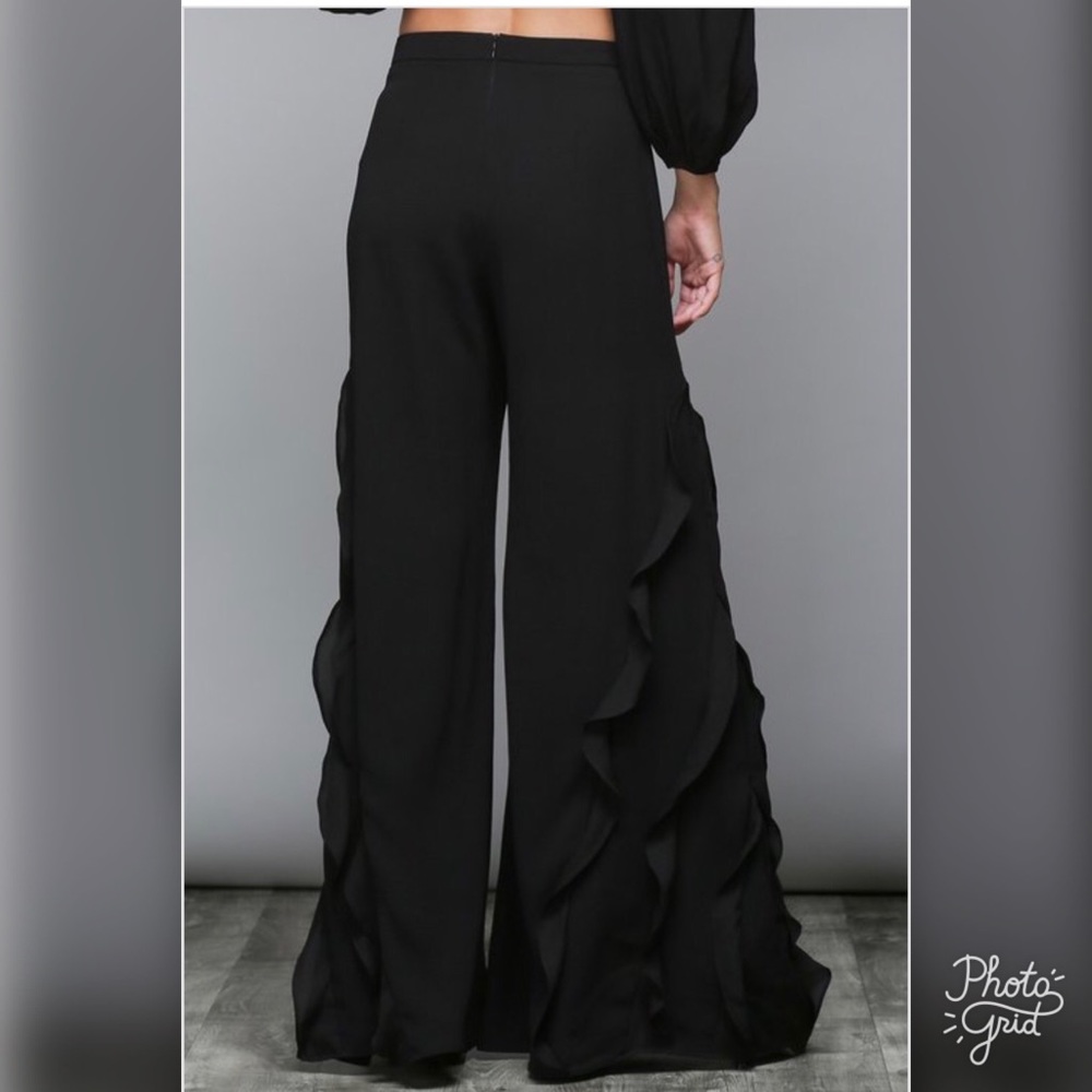 Black Ruffle Wide Leg Pants - Picture 6 of 7