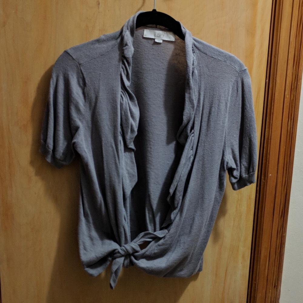 Gray short sleeve wrap cardigan