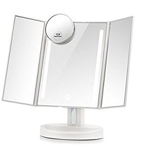 Trifold LED lighted makeup mirror