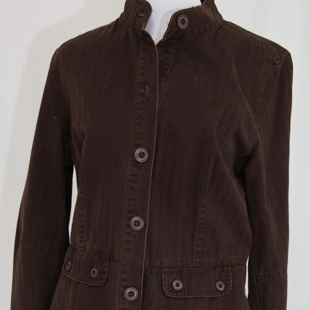 Collarless Brown Cotton Jacket
