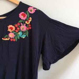 Embroidered Bell Sleeve Jersey Top