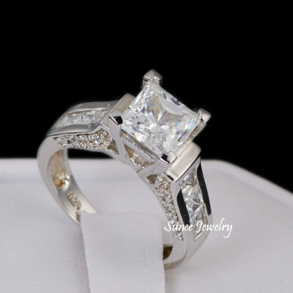 NEW 925 STERLING SILVER PRINCESS CUT WEDDING RINGS ENGAGEMENT RINGS - Picture 3 of 4