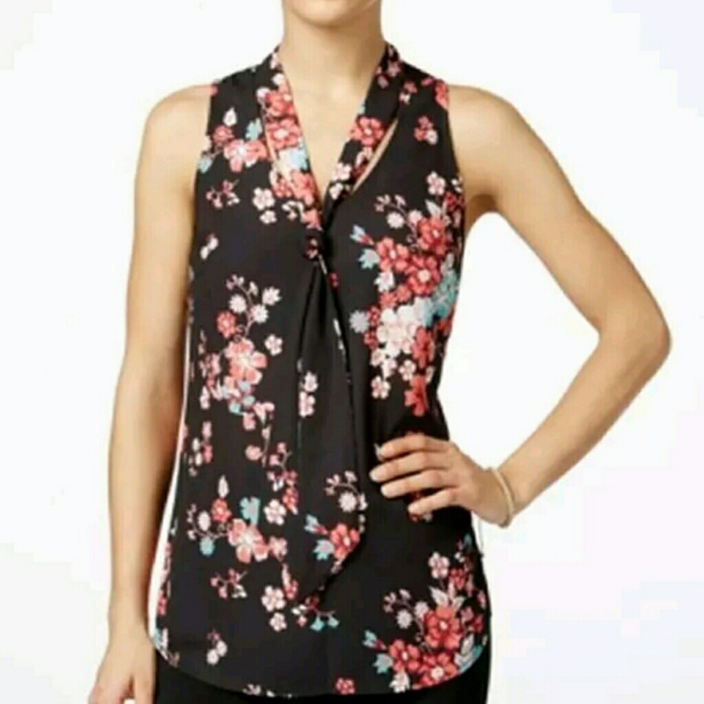 Almost Famous Sleeveless Tie-Neck Blouse