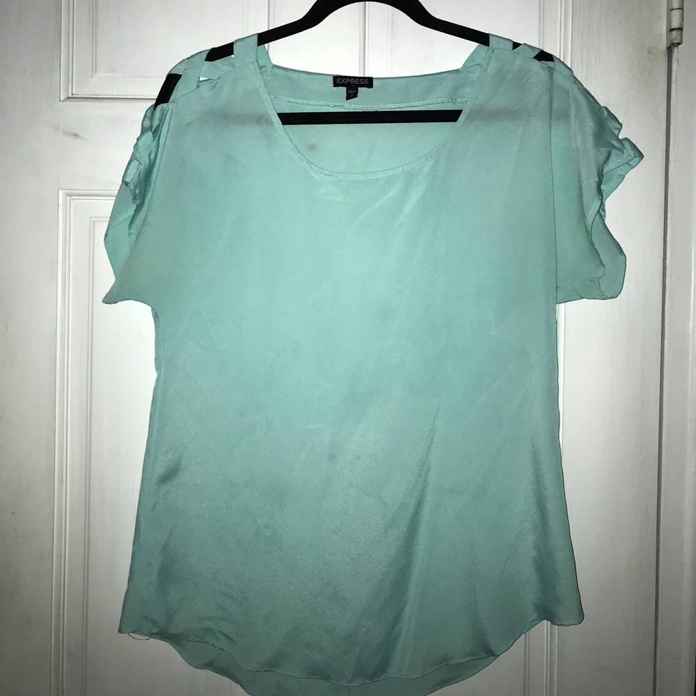 Express teal criss-cross shoulder top.