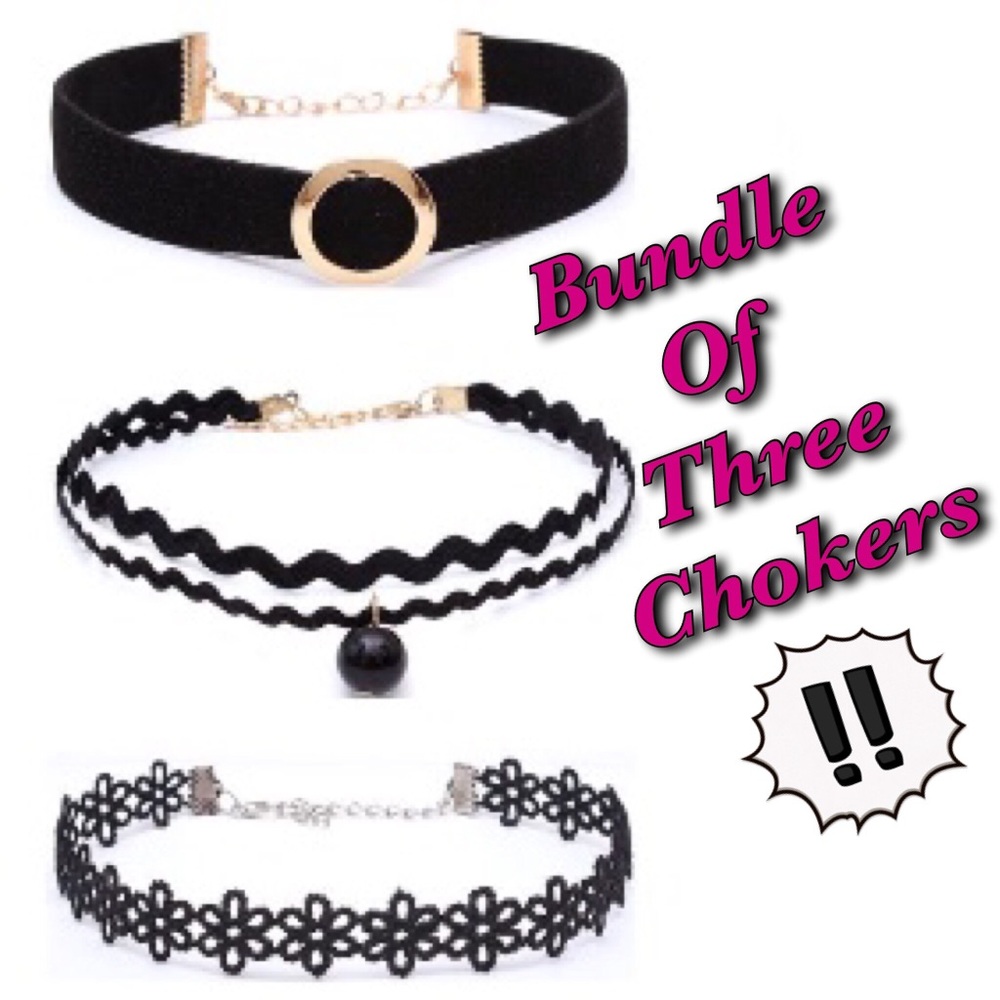 NWOT Bundle of 3 Different Black Fashion Chokers