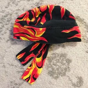 Black fire flames motorcycle skull cap / do-rag