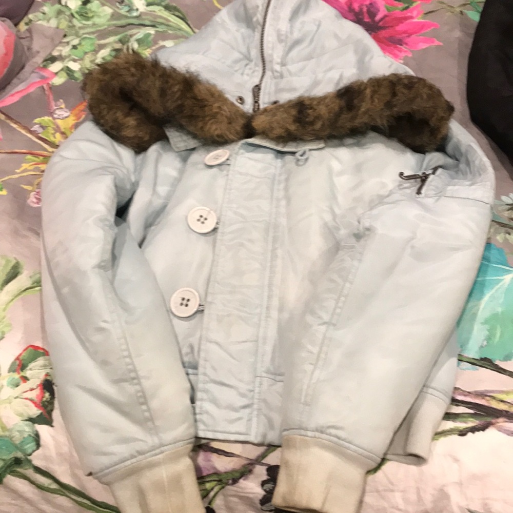 Juicy couture light blue bomber coat