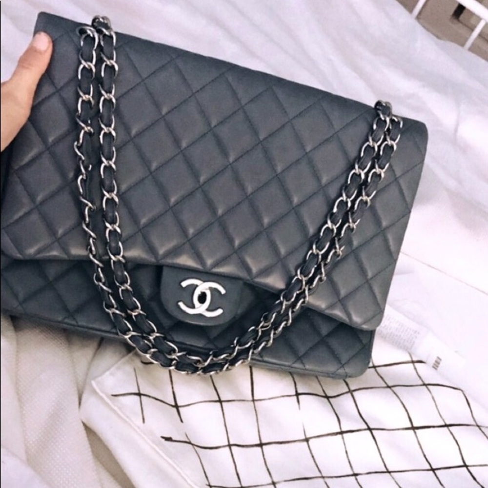 Authentic Chanel quilted caviar bag BLUE