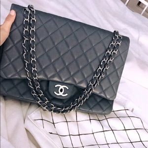 Authentic Chanel quilted caviar bag BLUE