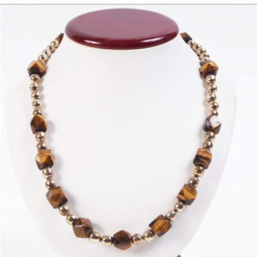 Sterling silver bead necklace with tiger eye